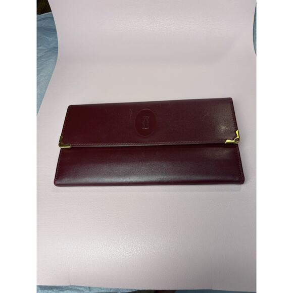 Cartier Must de Cartier Burgundy Long Wallet Leather w/ Gold Corners Vintage - Picture 1 of 4